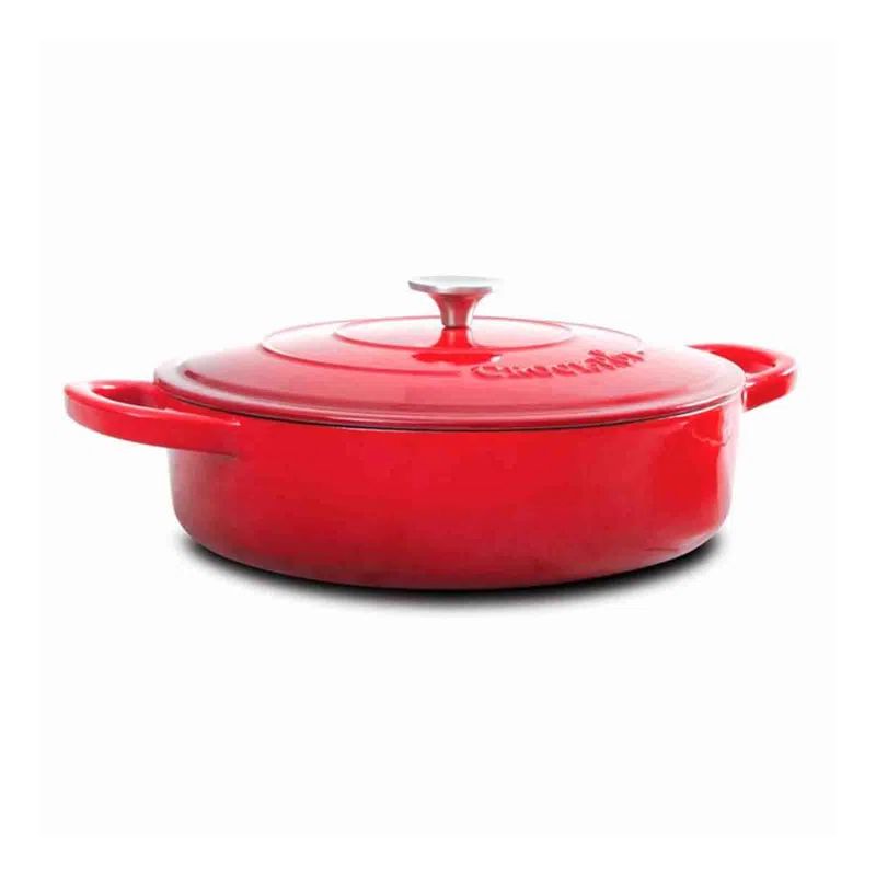 Scarlet Red 10" Round Enameled Cast Iron Braiser with Lid