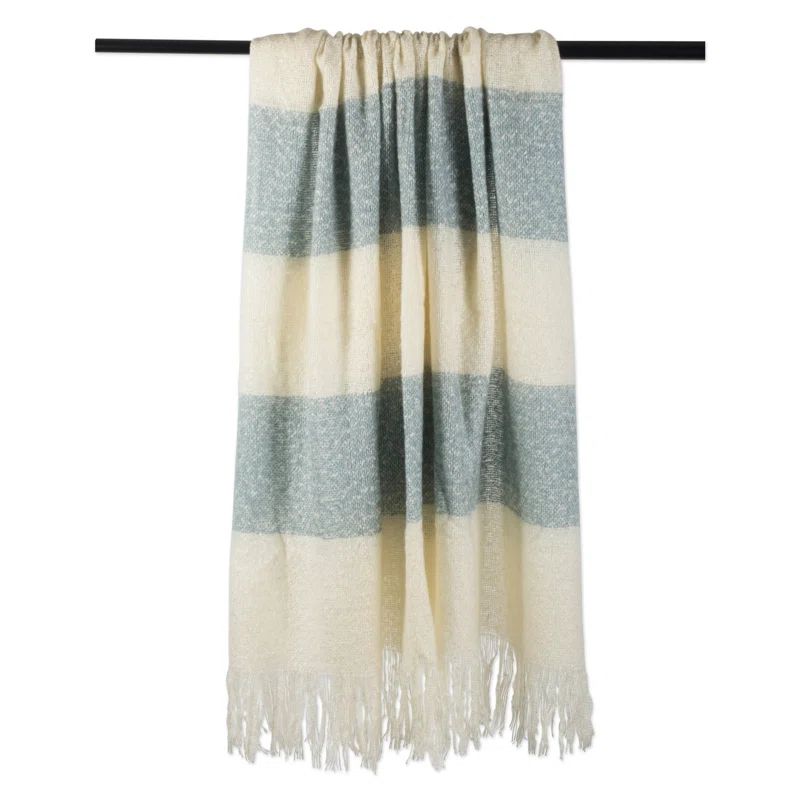 Blue and Beige Acrylic Rugby Stripe Throw Blanket
