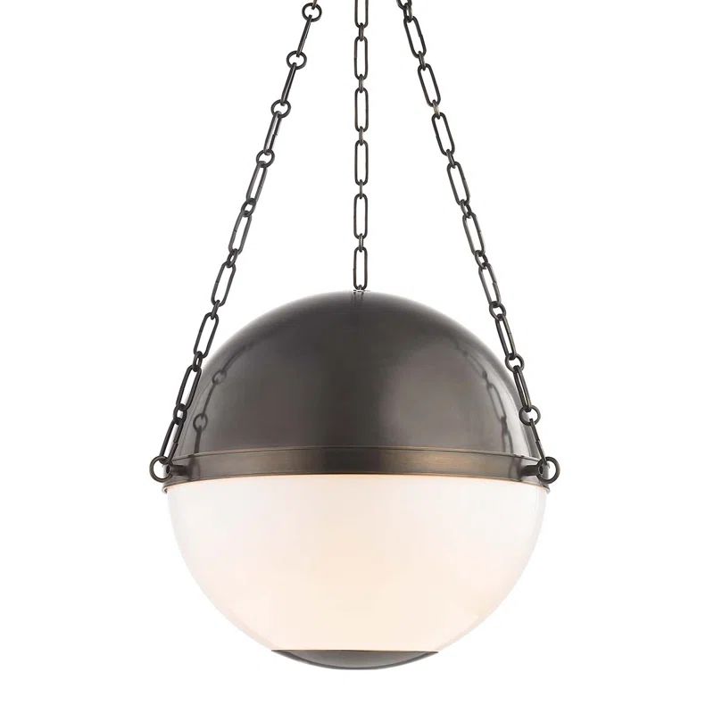 Distressed Bronze Globe Pendant Light with Opal Glass Shade