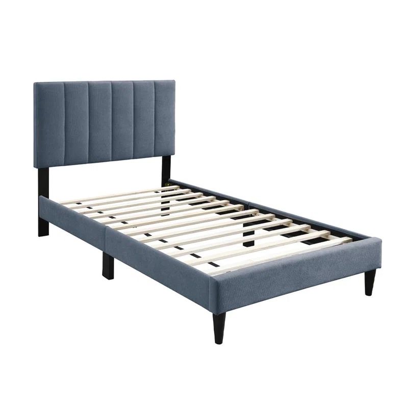 Full Size Charcoal Gray Linen Upholstered Bed with Tufted Headboard