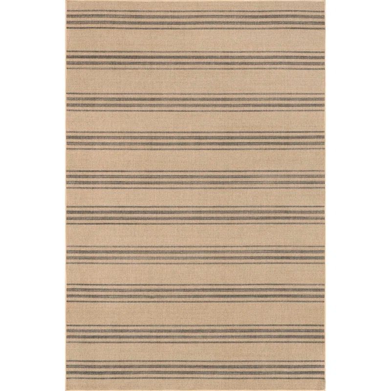Gray and Beige Striped Synthetic Washable 8' x 10' Area Rug