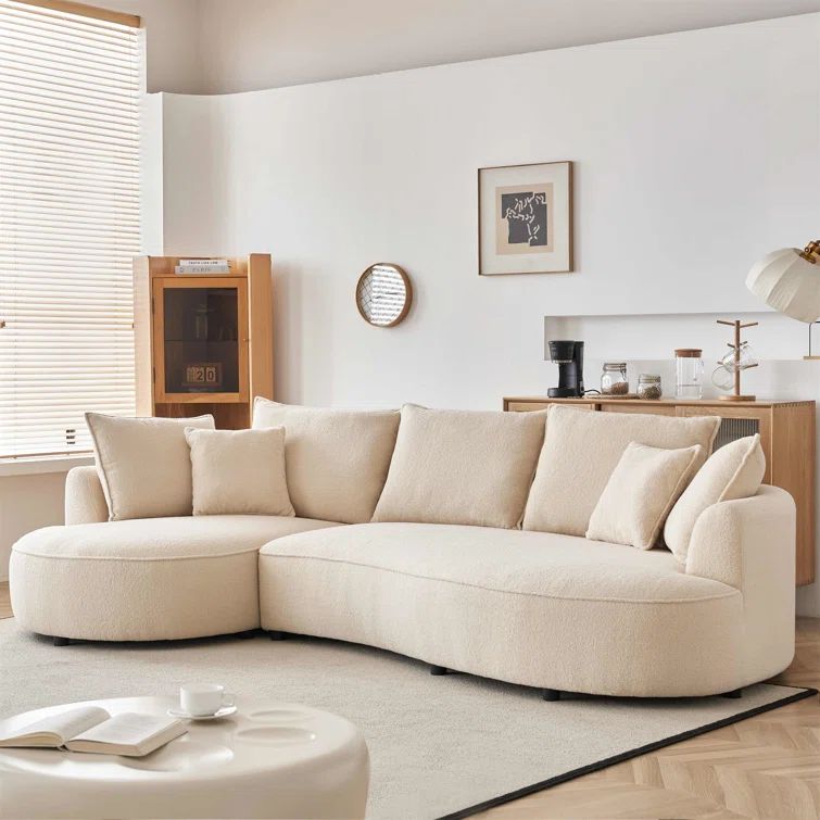 Beige Velvet Curved Modular Sofa with Solid Wood Frame