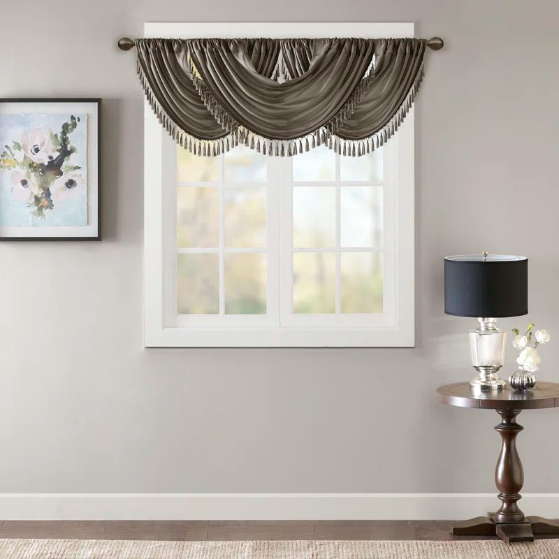 Elena Faux Silk Waterfall Embellished 38'' W Window Valance
