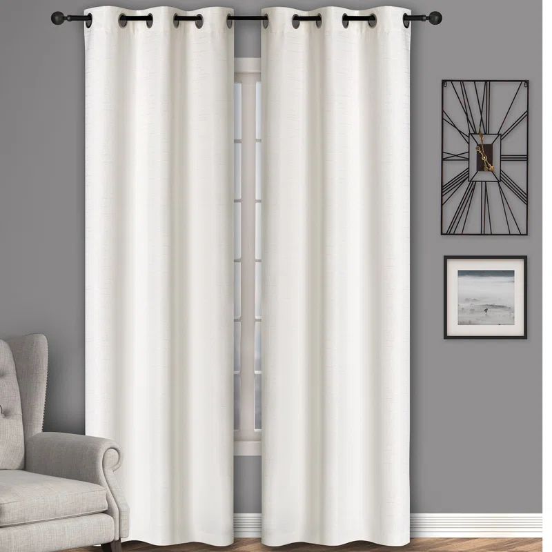 Snow White Blackout Textured Slub Curtain Pair 84" x 38"