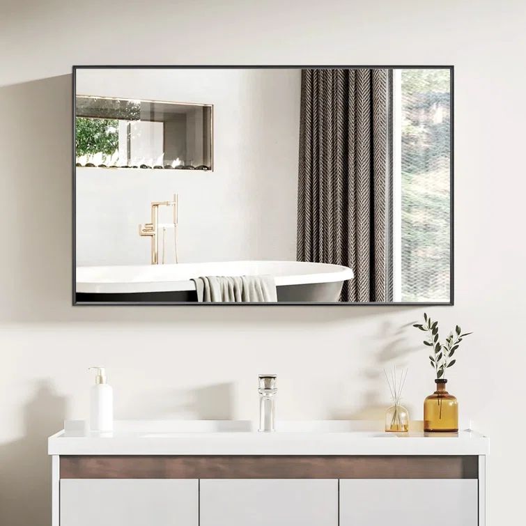 Large Black Aluminum Framed Rectangular Vanity Mirror