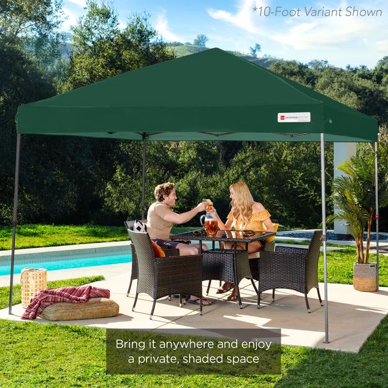 8x8ft Dark Green Polyester Pop Up Canopy Tent with Steel Frame