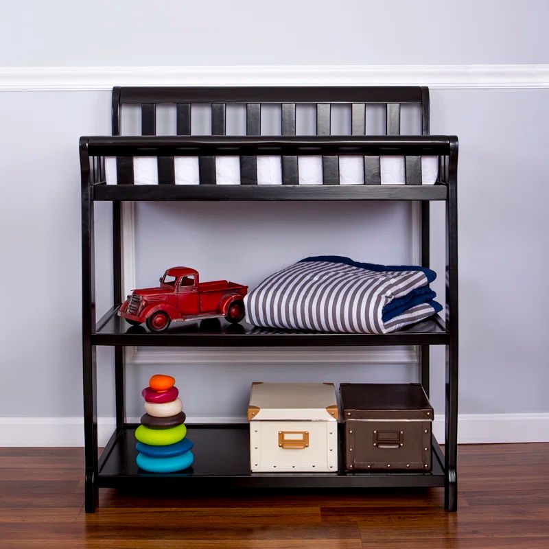 Ashton Black Pinewood 2-in-1 Changing Table with Safety Strap