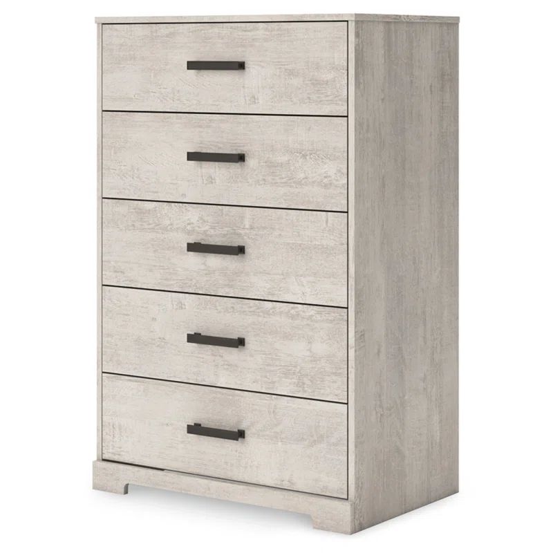 Gray Oak Grain 5-Drawer Farmhouse Dresser