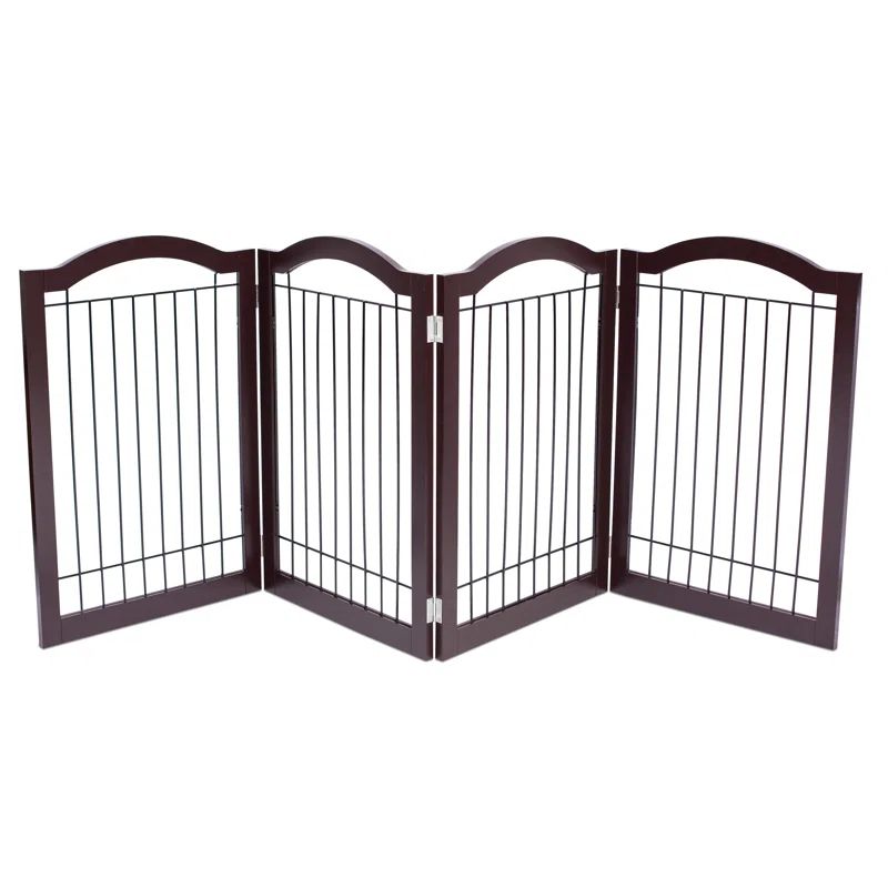 Espresso Freestanding Expandable Wood and Wire Pet Gate