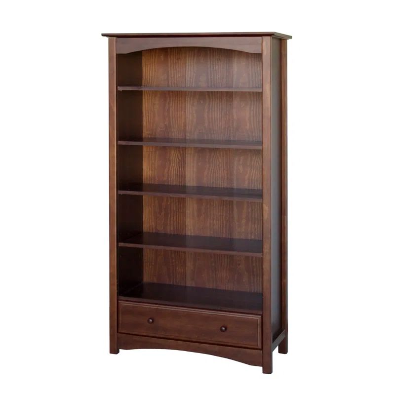 Espresso Adjustable Kids Wood Bookcase with Drawer