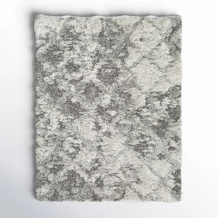 Rectangular Gray and White Synthetic Shag Rug