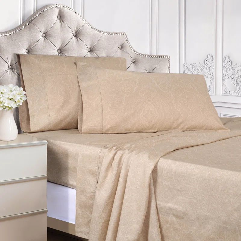 Sand Floral Twin XL Cotton Polyester Deep Pocket Sheet Set