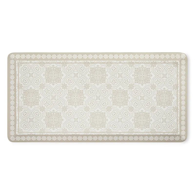 Beige Medallion Tile Memory Foam Kitchen Mat 19.6" x 39"