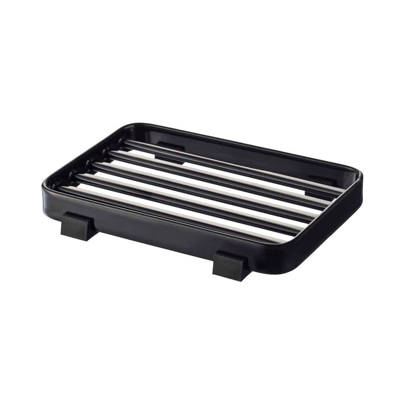 Black Steel Water-Resistant Soap Dish with Rubber Feet
