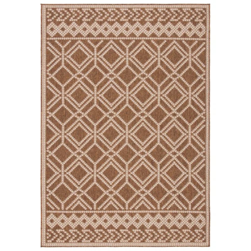 Camel Beige Geometric Hand-knotted Indoor Outdoor Rug