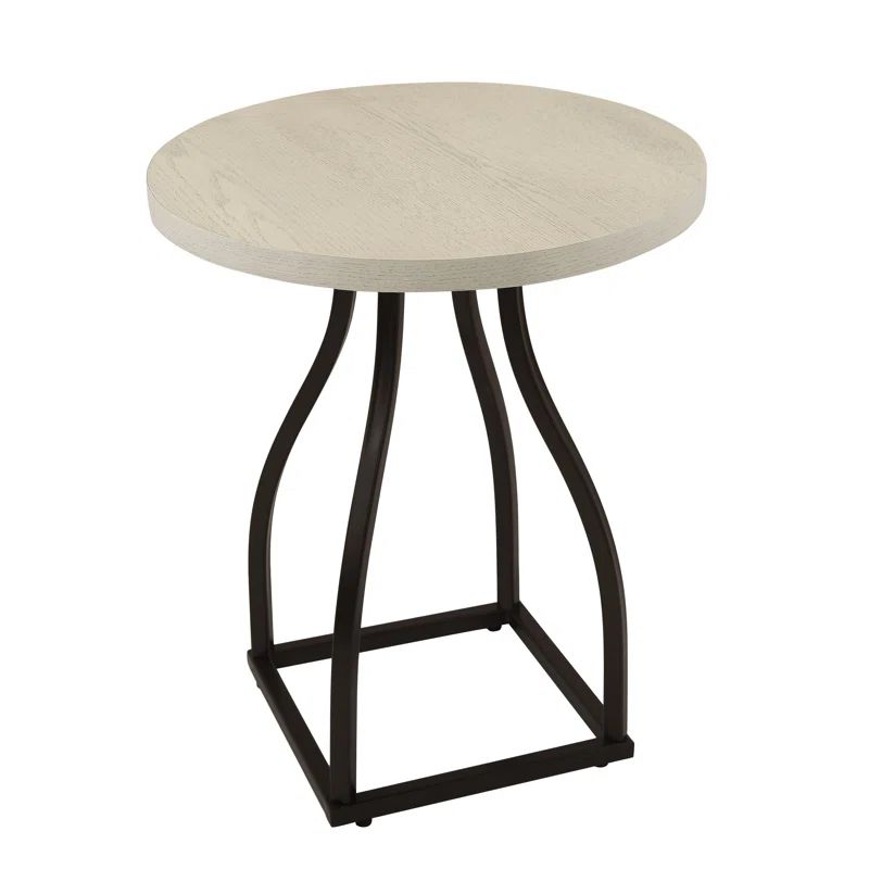 Lindsay 20" Whitewash Round Oak Veneer End Table with Black Metal Base