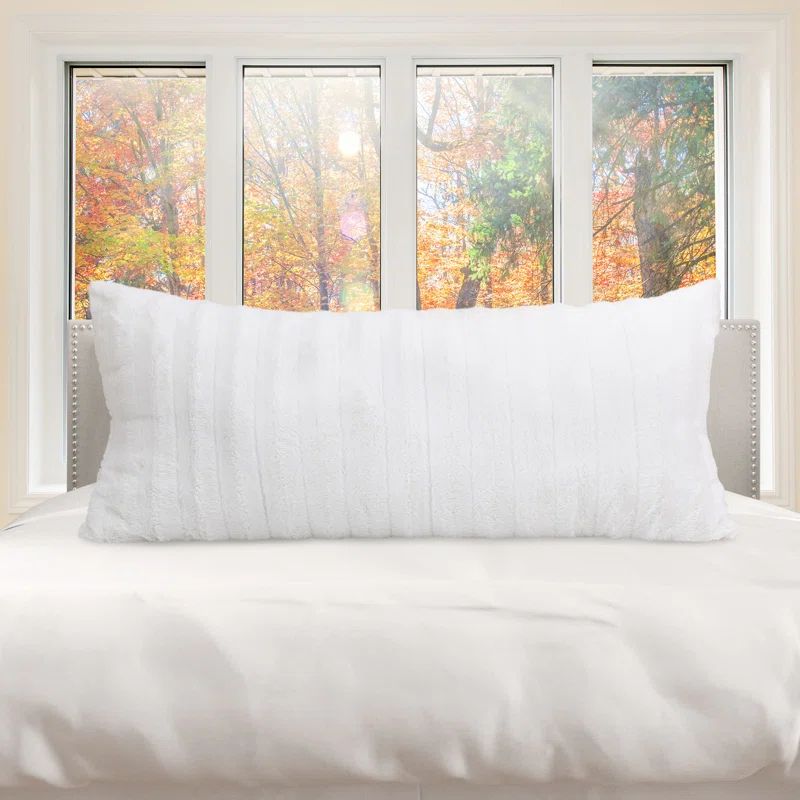 White Faux Fur Reversible Body Pillow 18" x 40"