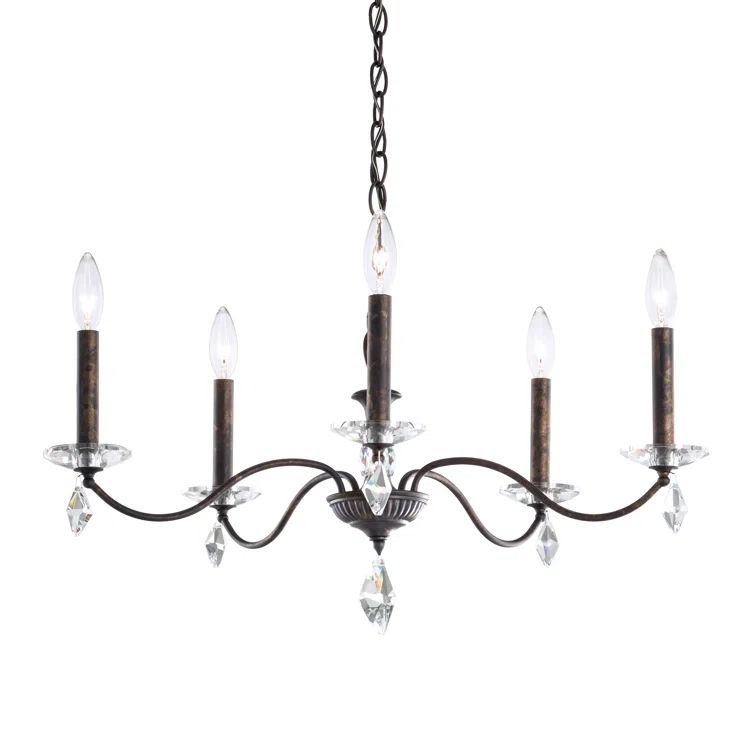 Antique Silver 5-Light Crystal Chandelier with Clear Heritage Crystals