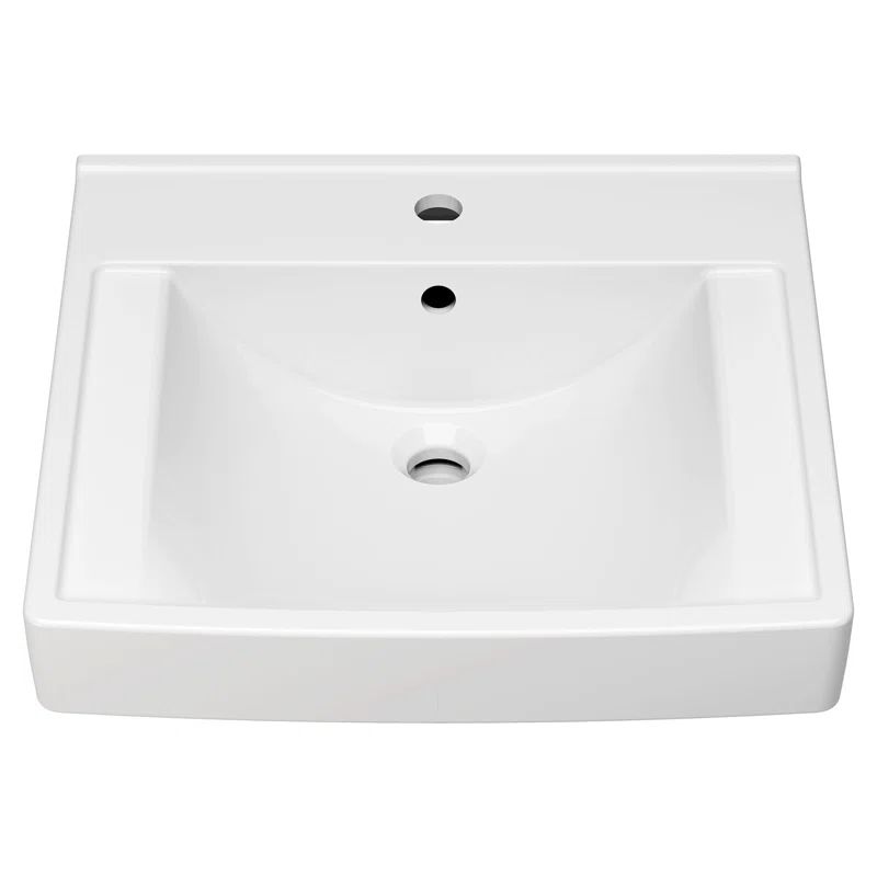 White Ceramic Wall-Mounted Rectangular Bathroom Sink