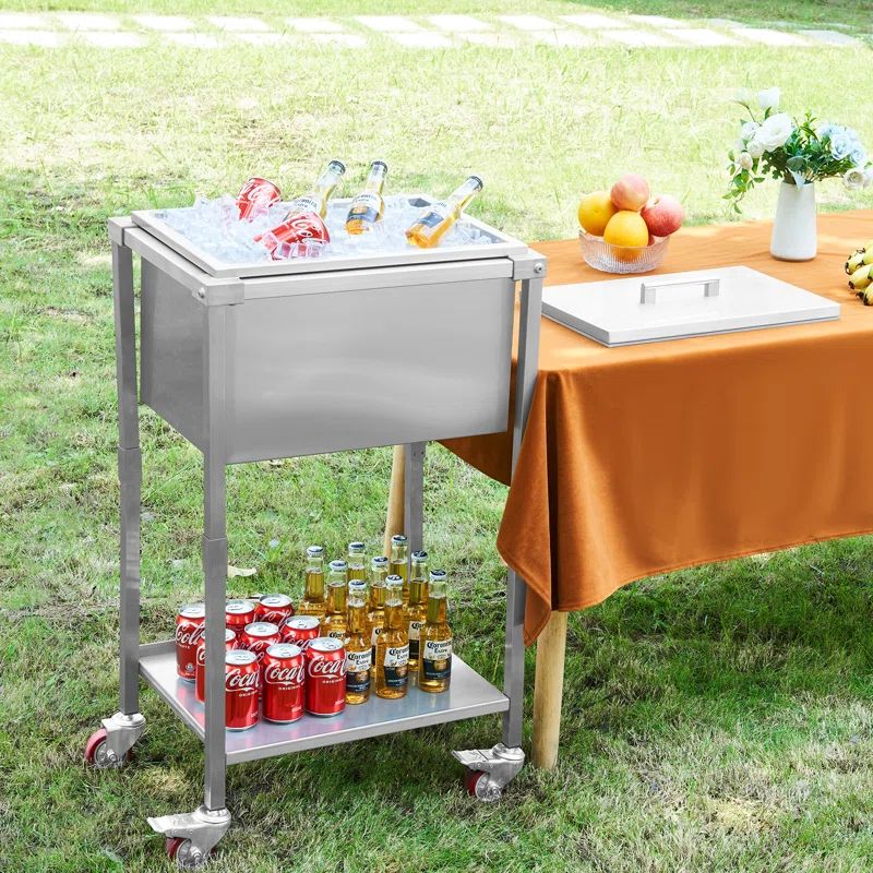 Stainless Steel Rolling Outdoor Cooler Cart with Swivel Wheels
