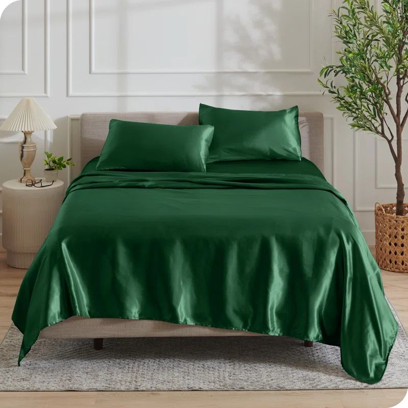 King Forest Green Satin Deep Pocket Sheet Set