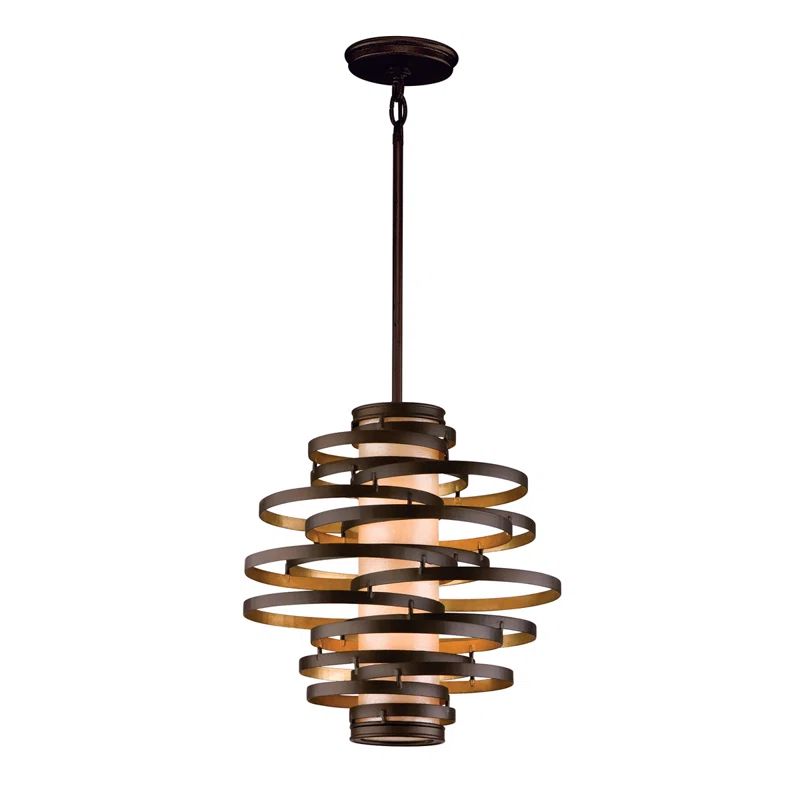 Bronze and Gold Leaf Geometric Pendant Light