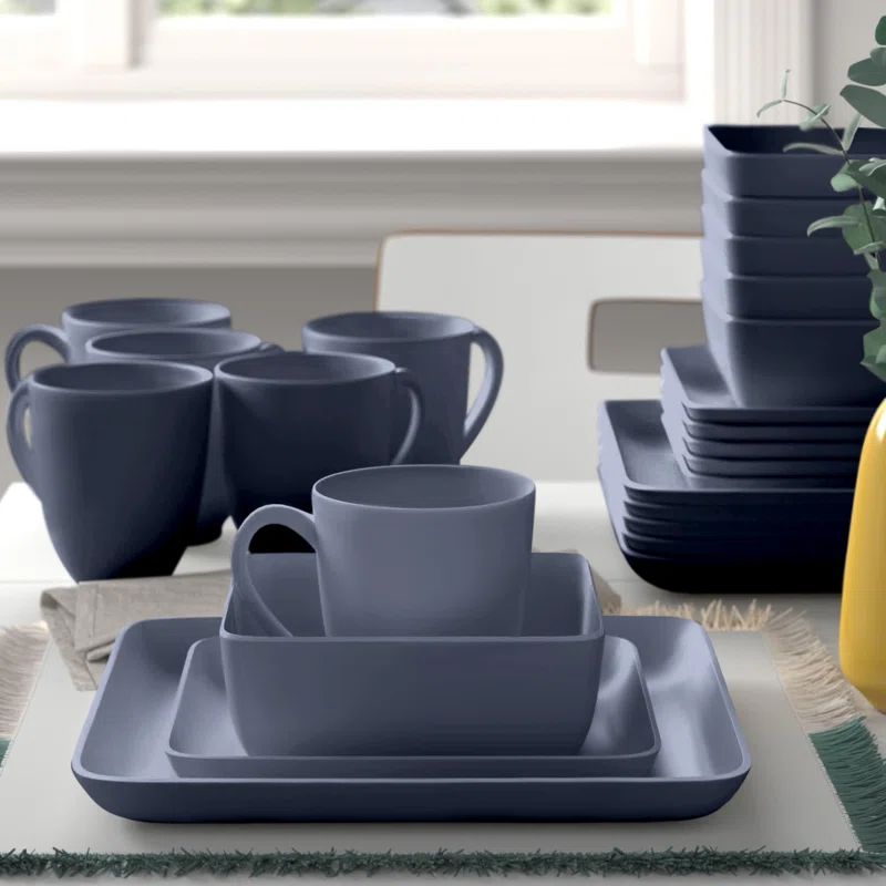 Gray Square Porcelain 24-Piece Dinnerware Set for Six
