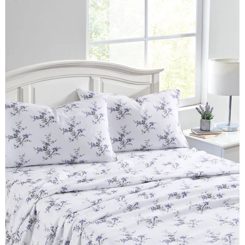 Jessika Purple Floral Cotton Twin Flannel Sheet Set