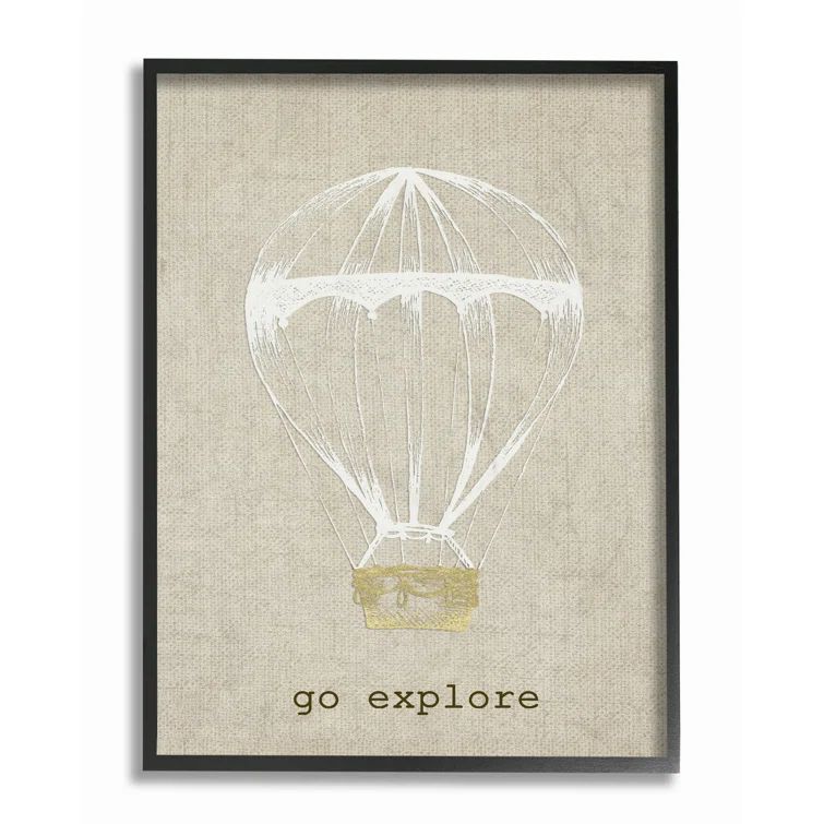 Go Explore Hot Air Balloon Black Framed Canvas Art for Kids
