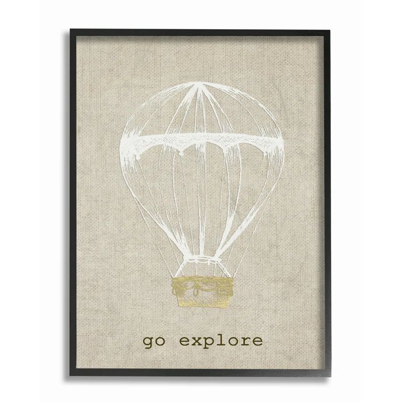 Go Explore Hot Air Balloon Black Framed Canvas Art for Kids