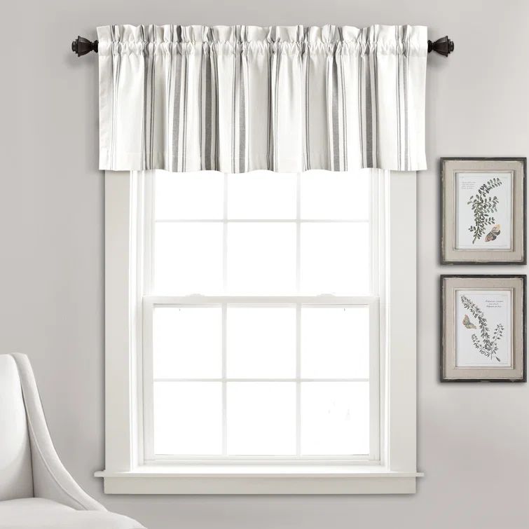 Gray and White Striped Cotton Rod Pocket Window Valance