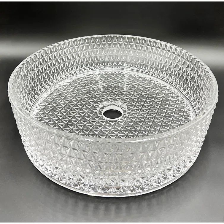 Crystal Clear Textured Glass Circular Bathroom Vessel Sink