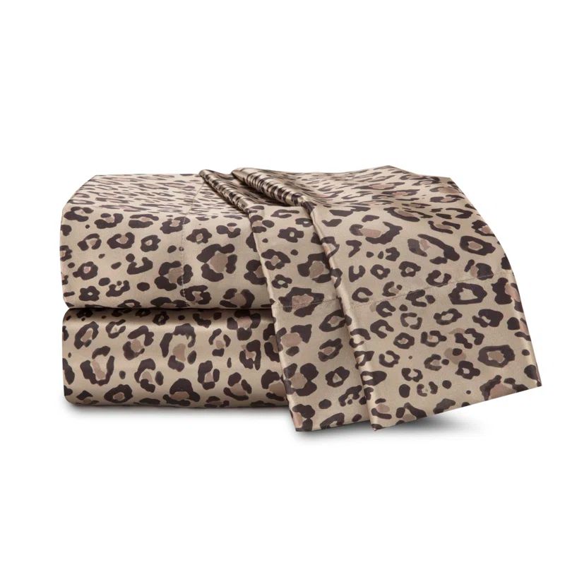 Twin Silver Leopard Print Satin Sheet Set