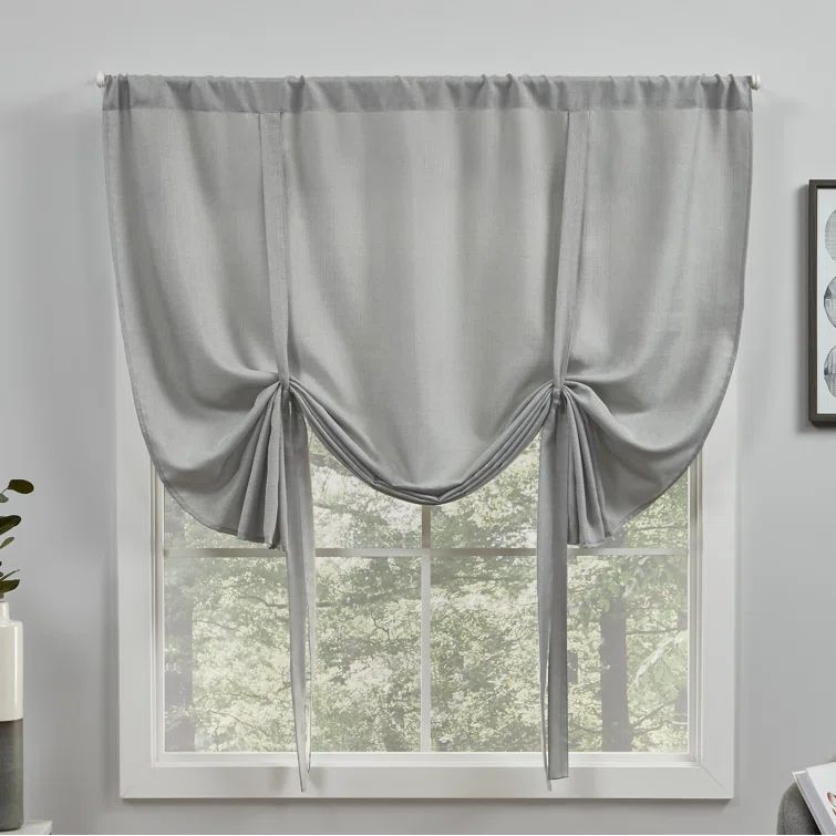 Gray Linen-Like Fabric Cordless Tie-Up Shade