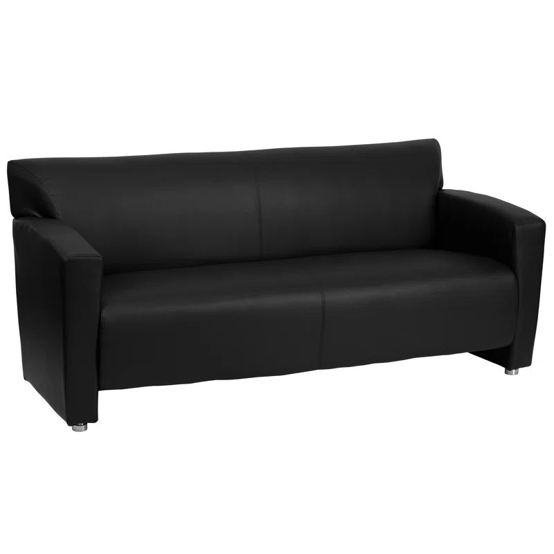 Elegant Black LeatherSoft Flared Arm Reception Sofa