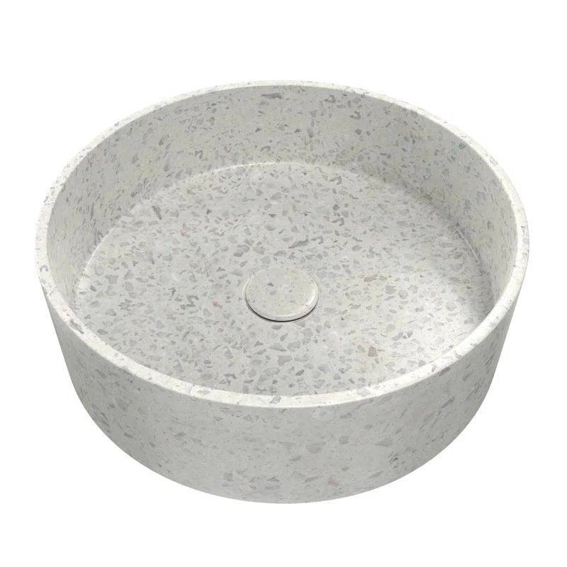 Ambia White Terrazzo Round Above-Counter Vessel Bathroom Sink
