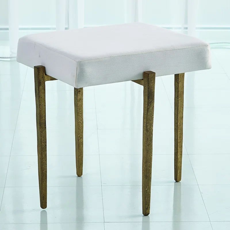 Small Antique Gold Iron Bench with White Cushion