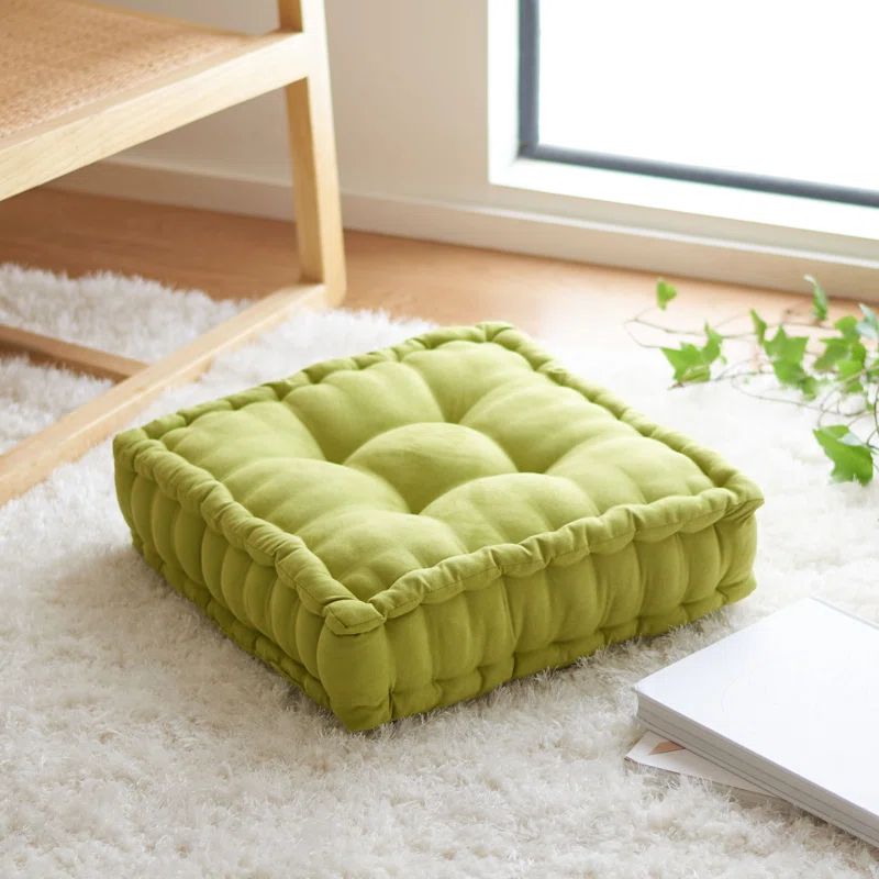 Light Green Velvet Tufted Square Floor Pillow
