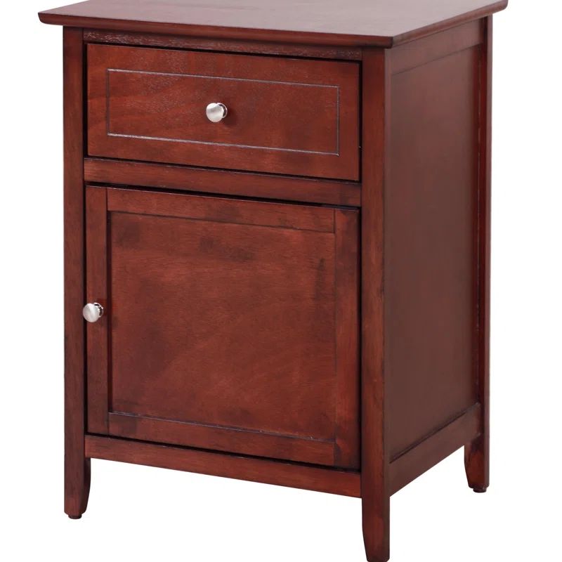 Elegant Cherry Wood & Nickel 1-Drawer Nightstand