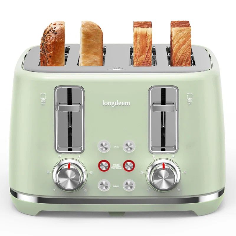 Pastel Green Stainless Steel 4-Slice Toaster with Wide Slots