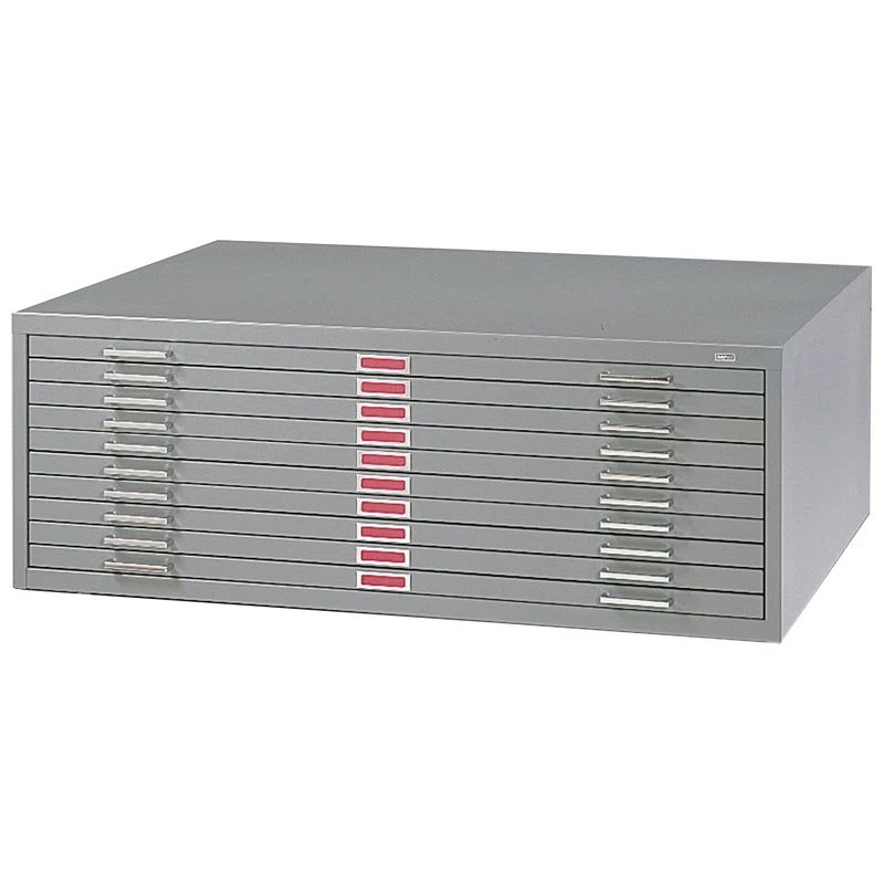 Gray Steel 10-Drawer Lockable Flat File Cabinet