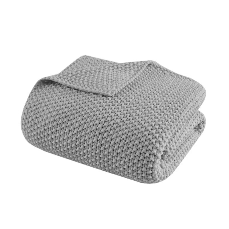 Gray Knitted Acrylic Cozy Machine Washable Throw Blanket