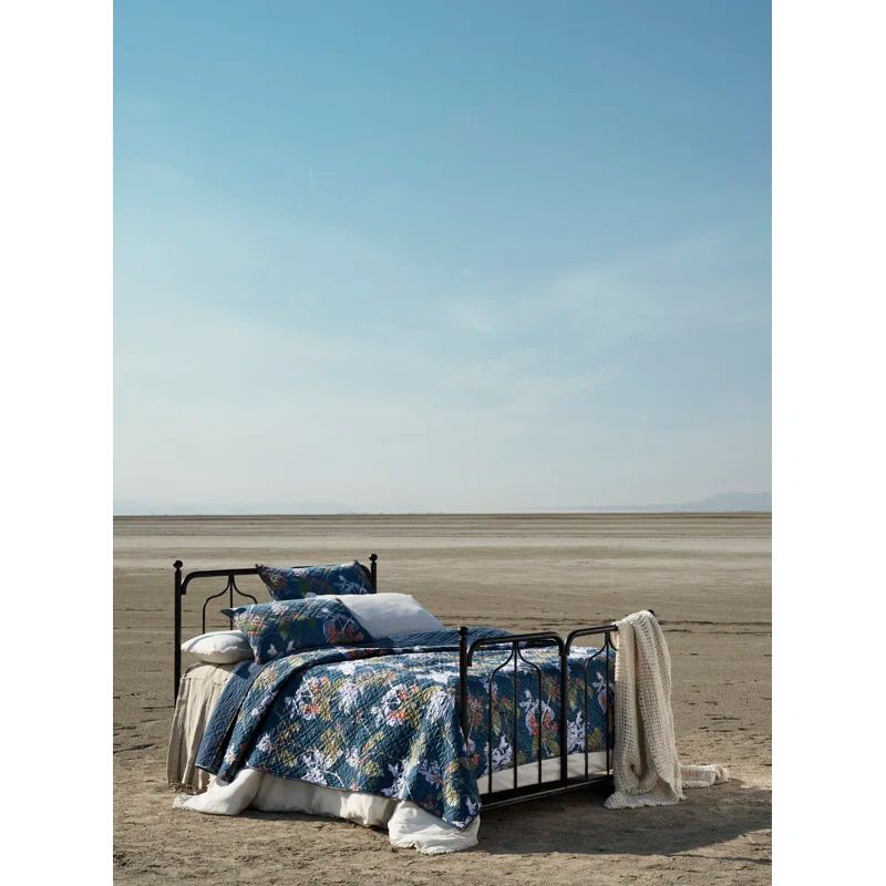 Adriatic Navy Floral Cotton King Quilt