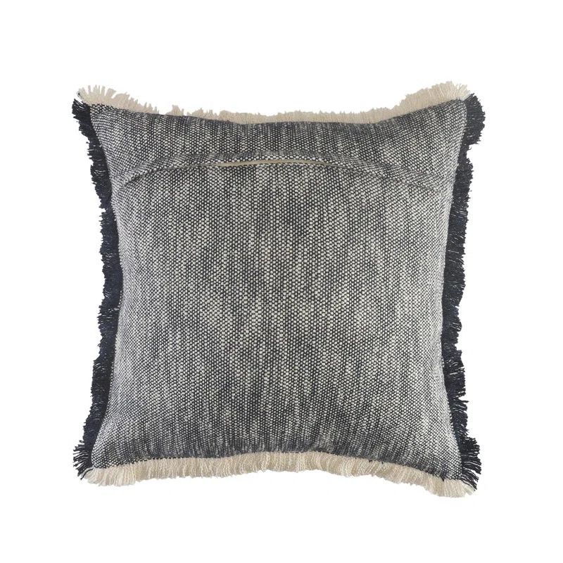 Dark Blue and White Cotton Fringe Throw Pillow, 20" Square