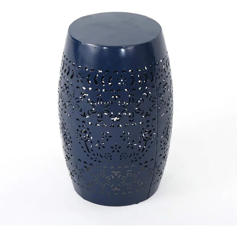 Lilac Dark Blue Polished Metal 18" Oval End Table