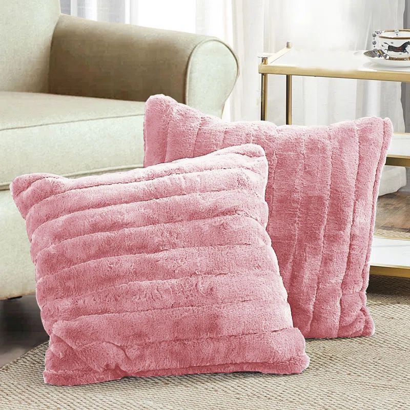 Rose Smoke Faux Fur Euro Pillow Covers Set of 2