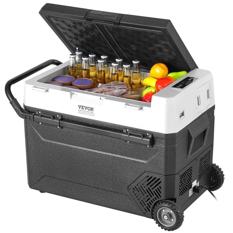 VEVOR 60L Black and White Portable Car Refrigerator with Wheels