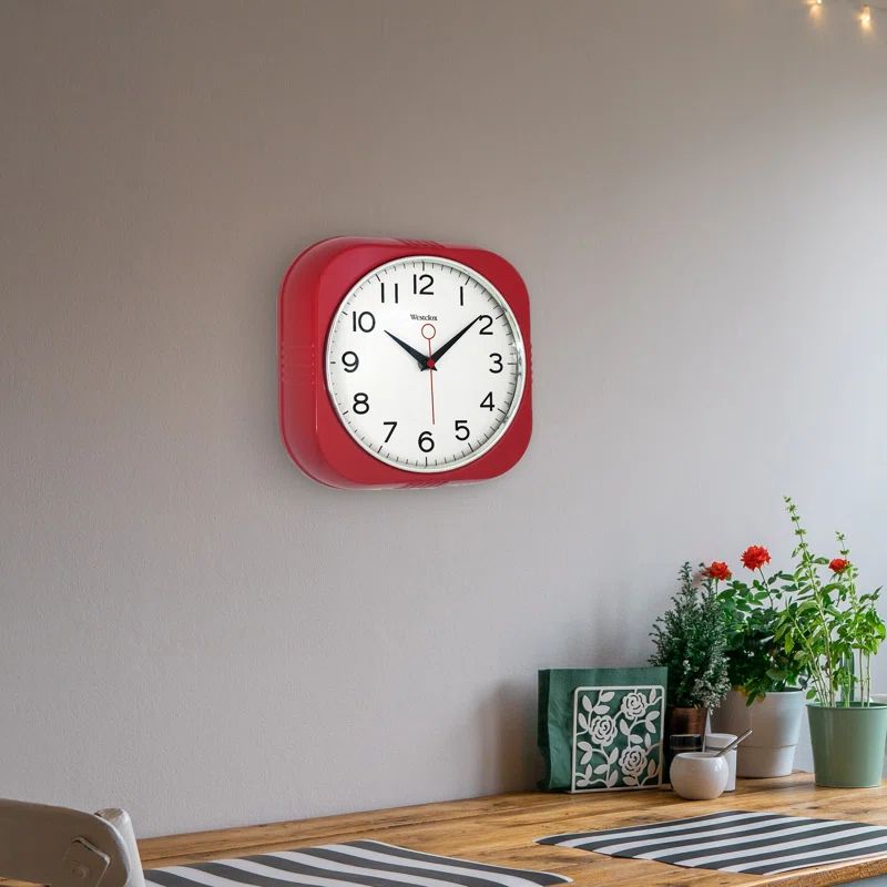 Red Square Retro Wall Clock with Chrome Bezel