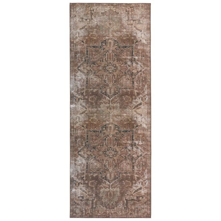 Minita Brown and Blue Synthetic Medallion Runner Rug