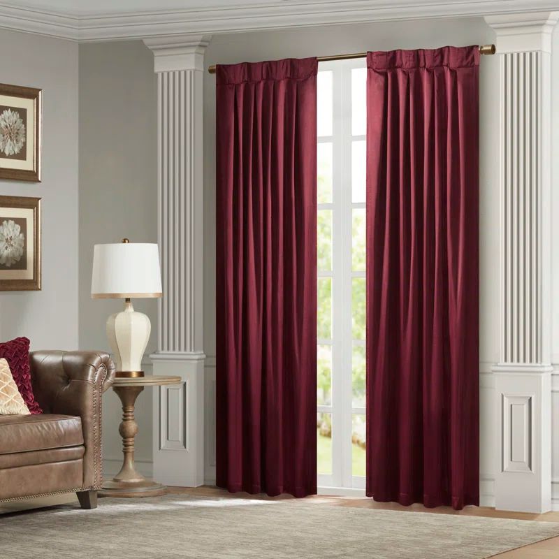 Burgundy Pleated Polyester Light-Filtering Rod Pocket Drapes